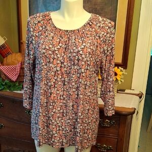 Croft & Barrow Size 1X Pink and Navy Patterned Blouse